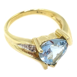  9ct gold heart shaped topaz ring, with diamond shoulders, hallmarked  