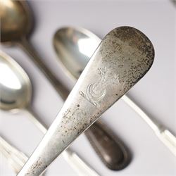 Quantity of assorted silver cutlery including sauce ladle, Victorian caddy spoon, various teaspoons, golf club spoons etc