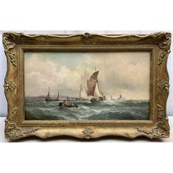 William Anslow Thornley (British fl.1858-1898): Shipping at Sea, oil on canvas signed 24cm x 44cm