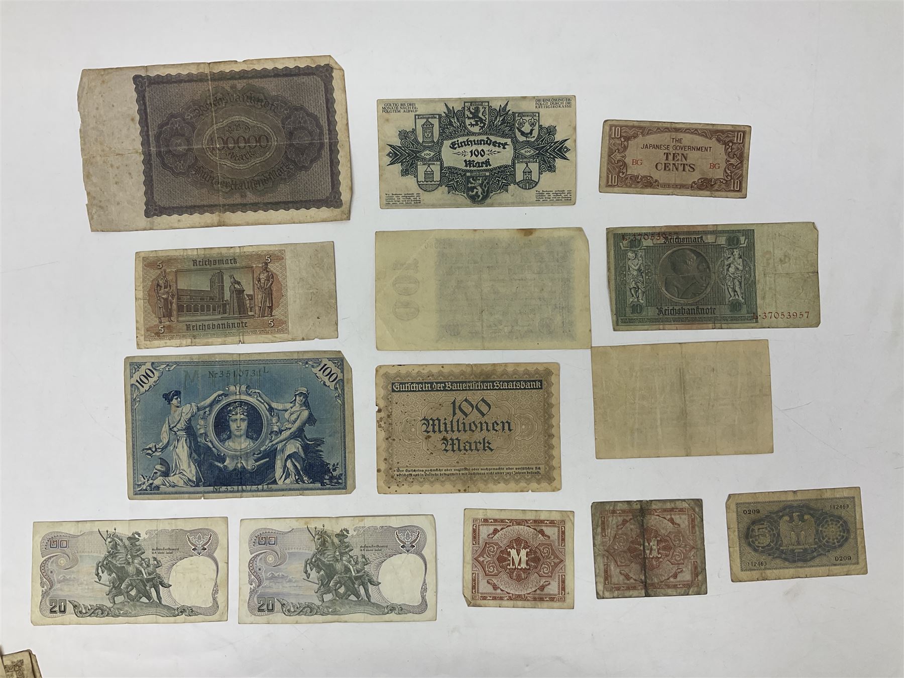 Great British and World coins and banknotes, including two Queen Victoria 1887 florins, King George V 1930 halfcrown, pre decimal pennies and other denominations, five Queen Elizabeth II five pound coins, United States of America 1964 Kennedy half dollar, German and other banknotes etc