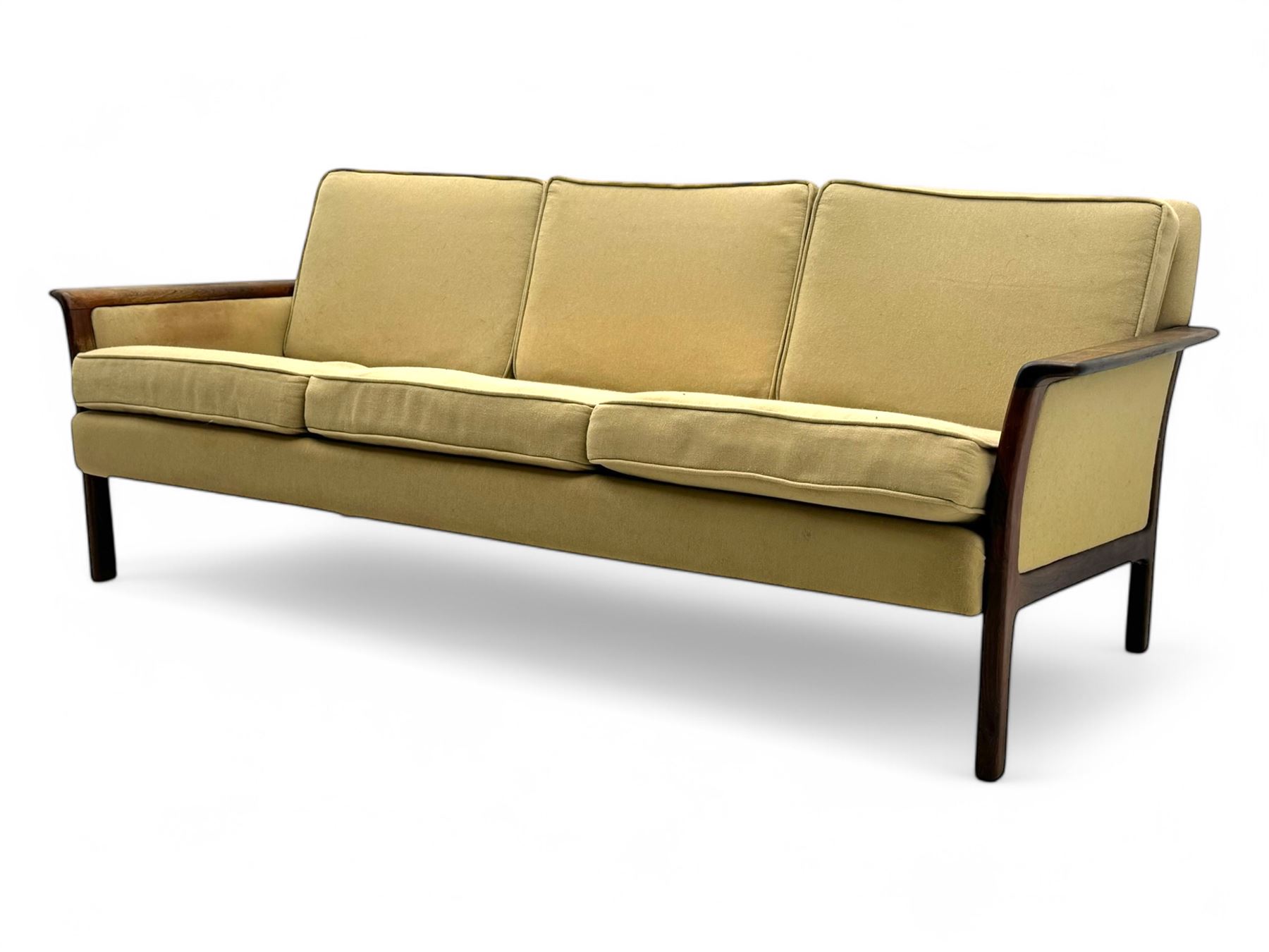 Mid-20th century hardwood framed three-seat sofa 