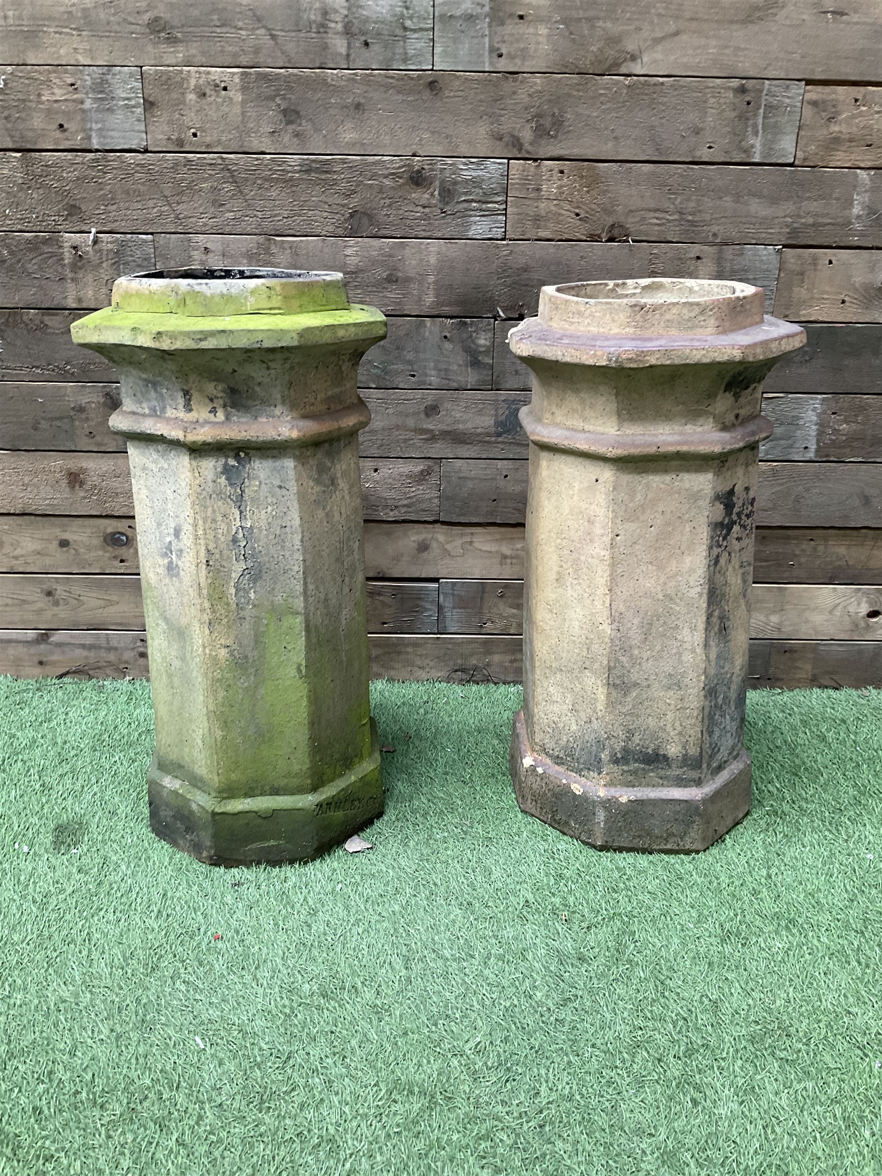 Pair of octagonal terracotta chimney pots  - THIS LOT IS TO BE COLLECTED BY APPOINTMENT FROM DUGGLEBY STORAGE, GREAT HILL, EASTFIELD, SCARBOROUGH, YO11 3TX