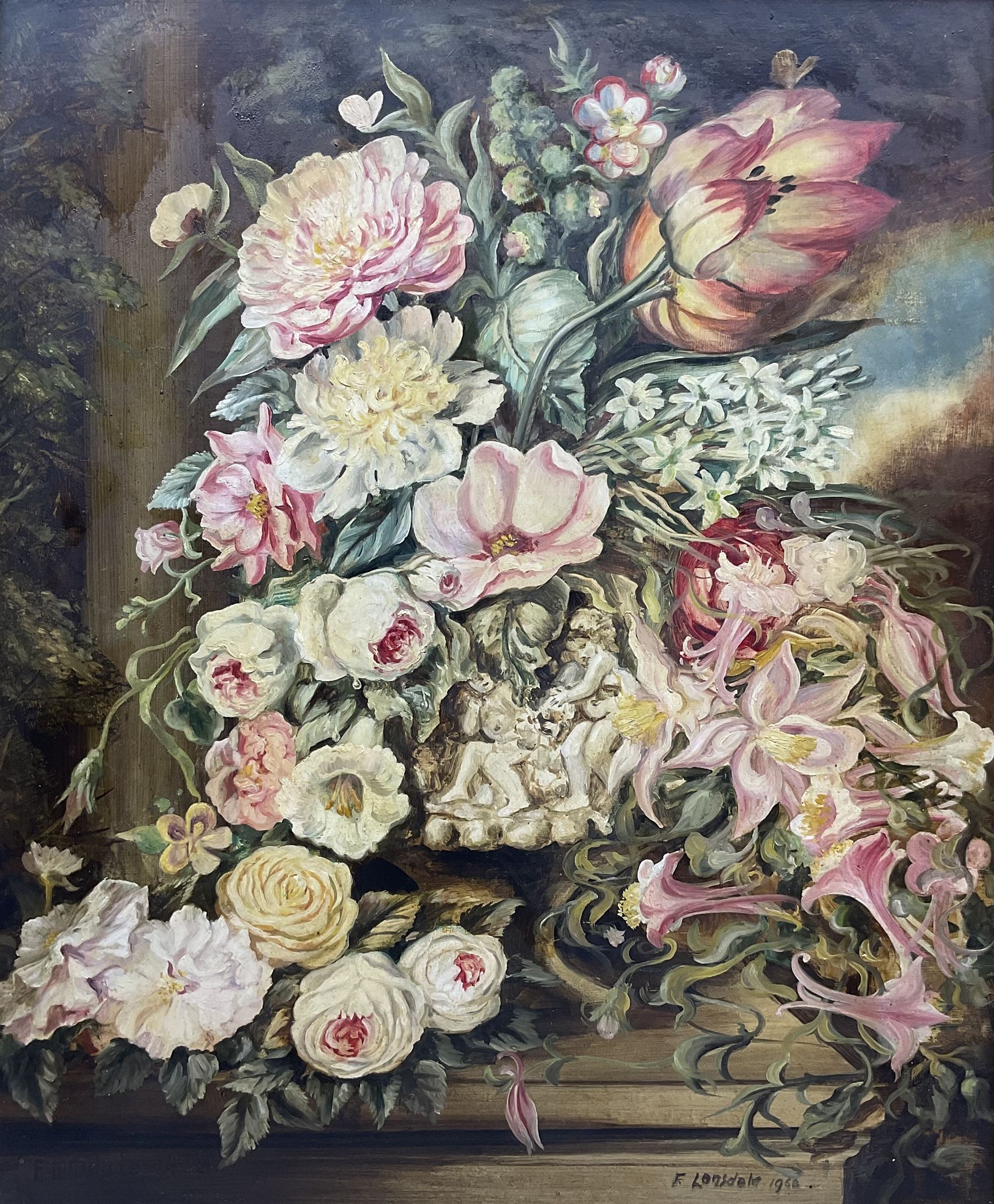 Frank Lonsdale (Scarborough 20th century): Floral Still Life, oil on board signed and dated 1968, 59cm x 49cm