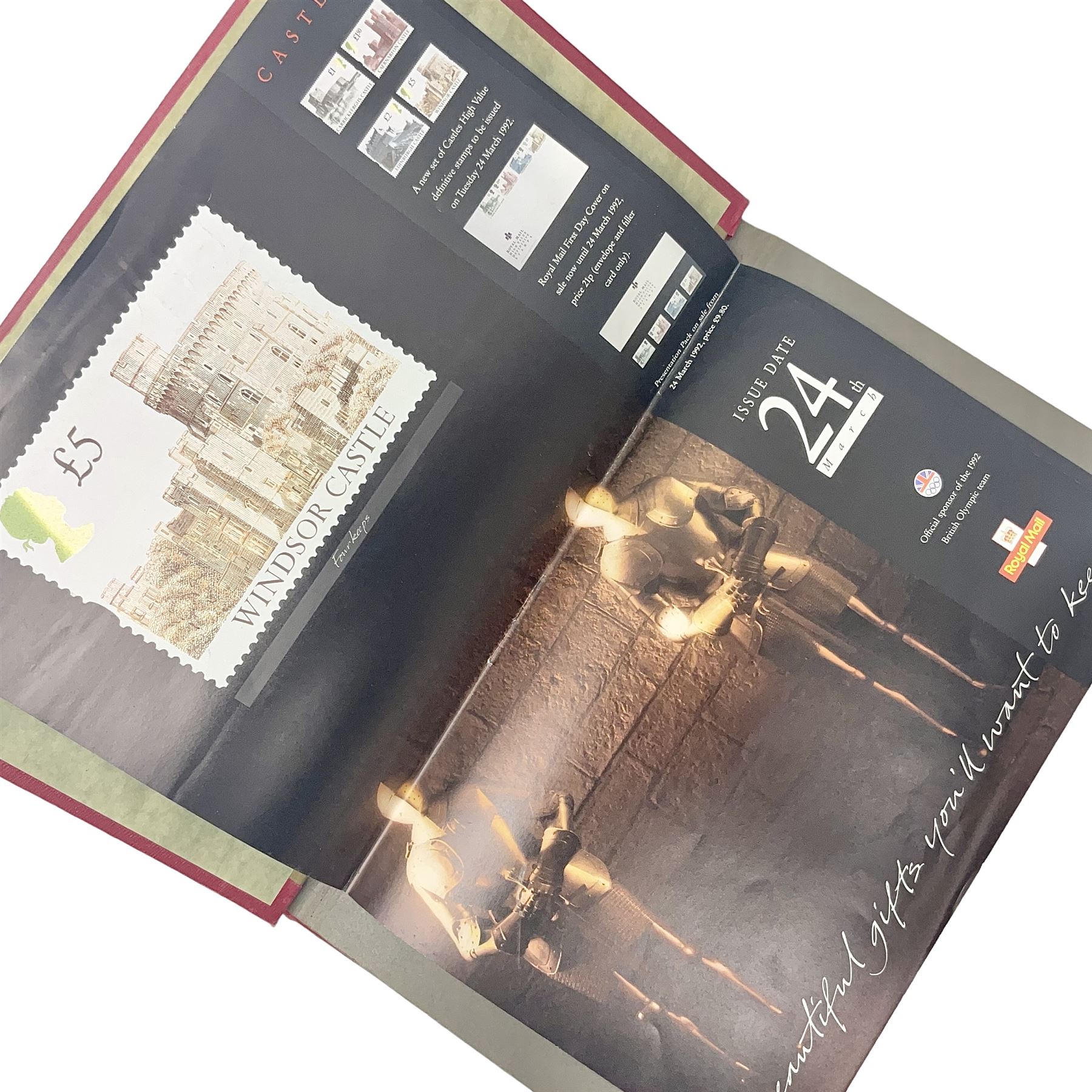 Royal Mail advertising cards, displaying upcoming commemorative issues, for use in post offices, housed in a single album