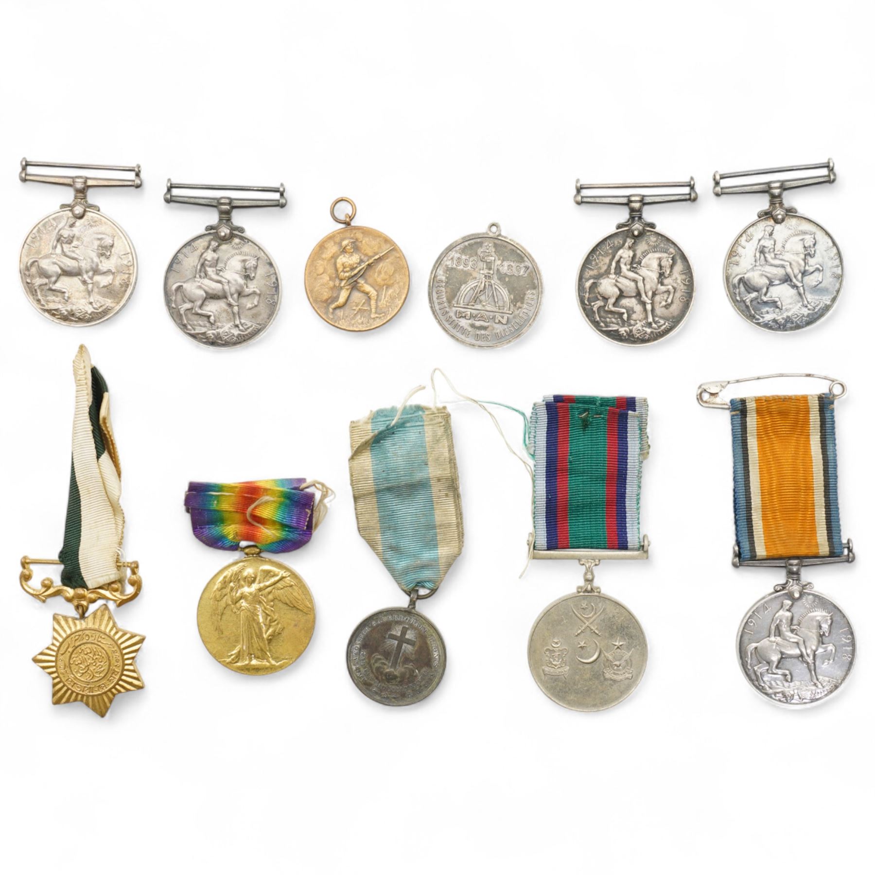 WWI War and Victory Medals to 305950 Pte E.A.Ashley West Riding Regiment, four other WWI War Medals, 1971 Pakistan-India War Medal, Pakistan 1965 War Star Medal and various other items 