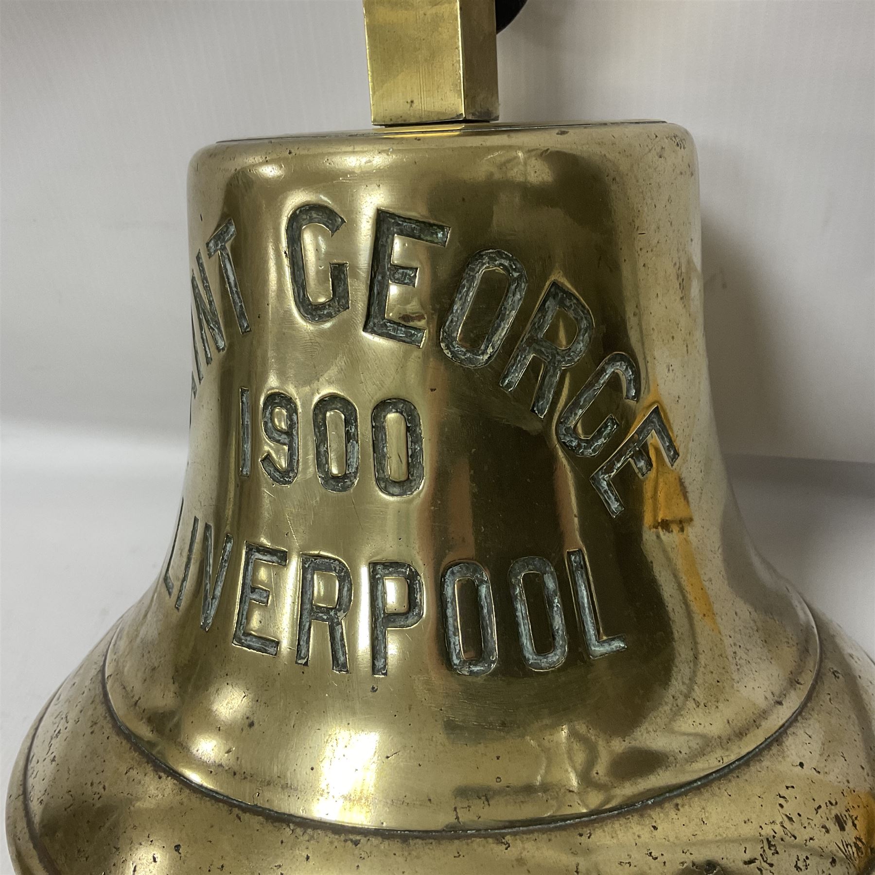 Early 20th century brass ship's bell, inscribed 'Saint George 1900 Liverpool', H40cm