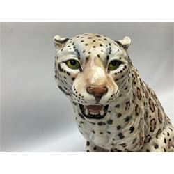 Ronzan fireside model of a snow leopard, with printed mark beneath, H38cm 