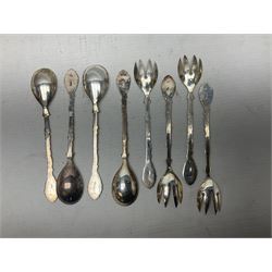 Set of four Continental silver spoons and forks, with stylised terminals, a number stamped S800, approximate weight 88.4 grams