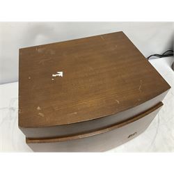 Three 1950s Pye Black Box Hi-Fi gramophones in mahogany cases, to include two examples with BSR Monarch turntable decks, W43cm D35cm H28.5cm