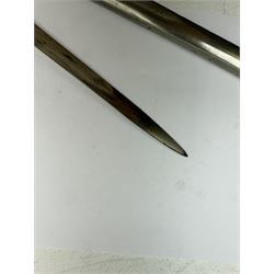 Ottoman/Turkish WW1 Period Infantry Officer's Short Sword,  the single edge fullered steel blade etched with a martial trophy, star and crescent, L73cm, the rib etched Vahram Tagirian, with steel scabbard, L87cm