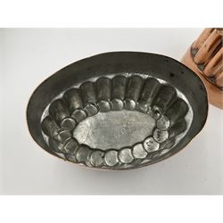 Five Victorian copper jelly mould, largest H10cm, L16cm