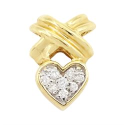 14ct gold pave set diamond heart and cross pendant