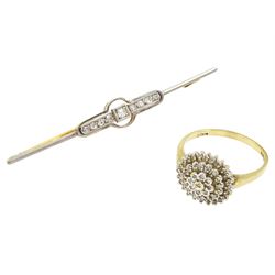 Early 20th century gold milgrain set, old cut diamond bar brooch and a later 9ct gold diam...