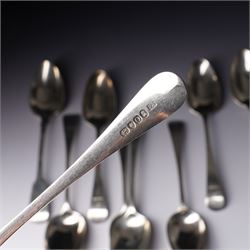 Pair of George III silver table spoons with engraved decoration London 1809 Maker Hester Bateman and eight other 19th century silver table spoons, various dates and makers (10) 