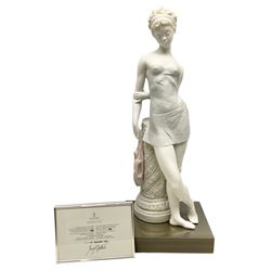 Lladro Privilege figure, Dreams of a Ballerina, modelled as a ballerina leaning against a pillar holding her ballet shoes, limited edition 396/1000, sculpted by Jose Puche, no 1889, with original box, year issued 2003, yea retired 2004, H52cm 