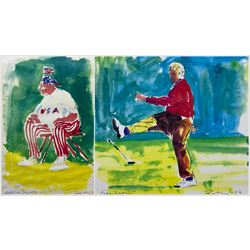 Harold Francis Riley DL (British 1934-2023): Golfing Scenes - 'American Supports' and 'Frustration', two prints signed and titled in pencil, max 27cm x 39cm (2)