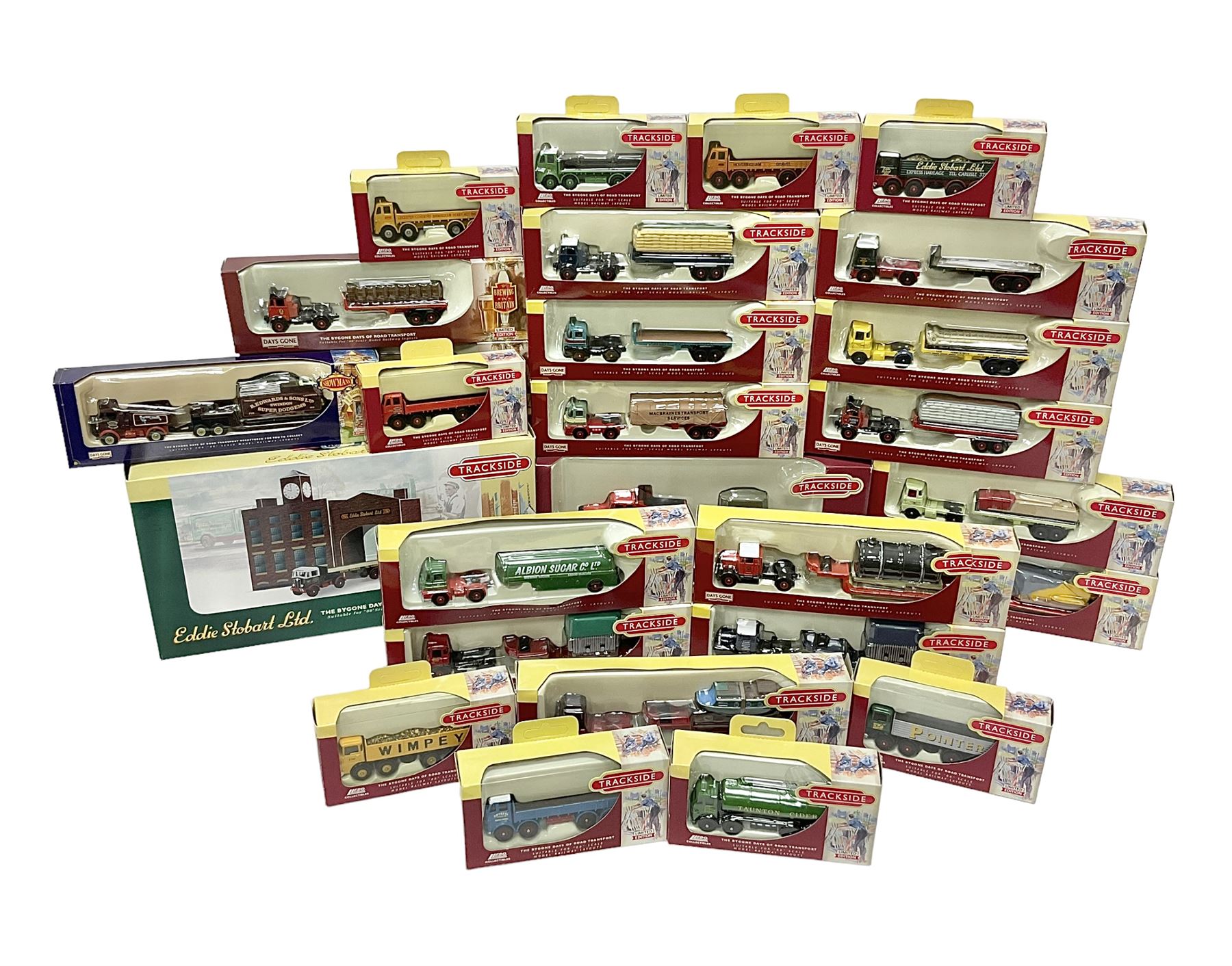 Corgi/Lledo - twenty six mostly ‘Trackside’ 1:76 scale model die-cast vehicles to include Corgi limited edition DG198001 Scammell Contractor Trailer & Transformer Load; together with Lledo Trackside Eddie Stobart ES1002 2 Piece Tin Plate Depot & AEC Platform Trailer; all in original boxes (27) 