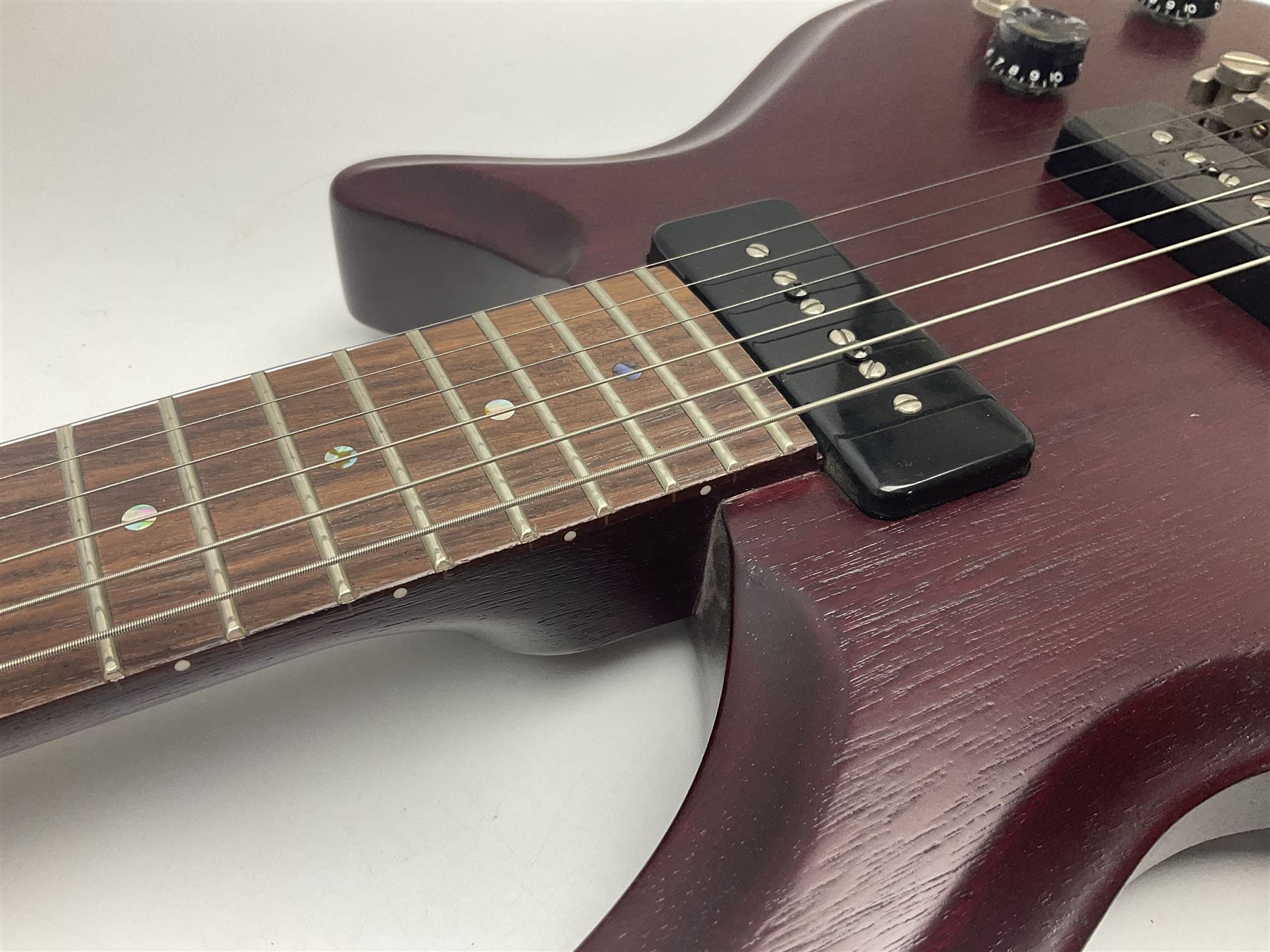 British hand-made mahogany electric guitar by 'JJ' luthier Dan Macpherson c2012 L95cm; in FX lightweight carrying case