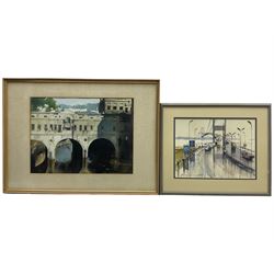 Brian C Lancaster (Bristol Savages 1931-2005): 'Pulteney Bridge' Bath and The Severn Suspension Bridge, two watercolours signed, the former titled and dated April 1987 on label verso 33cm x 45cm and 26cm x 35cm (2)