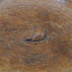 Rabbitman - circular tooled oak fruit bowl, carved with rabbit signature, by Peter Heap, Wetwang
