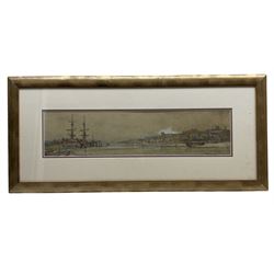 Frederick (Fred) Dade (British 1874-1908): Panoramic View of 'Whitby' Harbour, watercolour signed and titled 22cm x 64cm