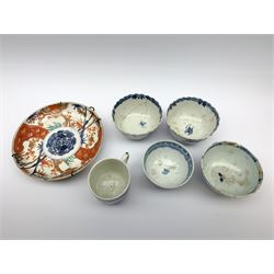 18th century Chinese Imari tea bowl, Japanese bowl painted in underglaze blue with birds, clouds and foliage, Japanese Satsuma vase, pair of Japanese Imari chargers and other oriental porcelain 