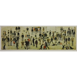  'Crowd Around a Cricket Board', limited edition coloured print No.823/850 after Laurence Stephen Lowry R.A. (British 1887-1976) with National Fine Arts Trade Guild blind stamp 27cm x 78cm  
