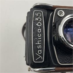 Yashica-Mat Copal MXV camera body, serial no 408717, with Yashinon 1;3.2 f=80mm' and Yashinon 1;3.5 f=80mm' lens serial no 460802, together with Yashica 635 Copal-MXV camera body serial 4080675 with Yashinon 1;3.5 f=80mm' lens serial no 229427 and 'Yashikor 1;3.5 f=80mm' lens serial no 228386