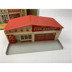 Two Matchbox roadside buildings - 'Sales and Service Station' No.MG-1 and  'Fire Station' No.MF-1, both boxed (2)