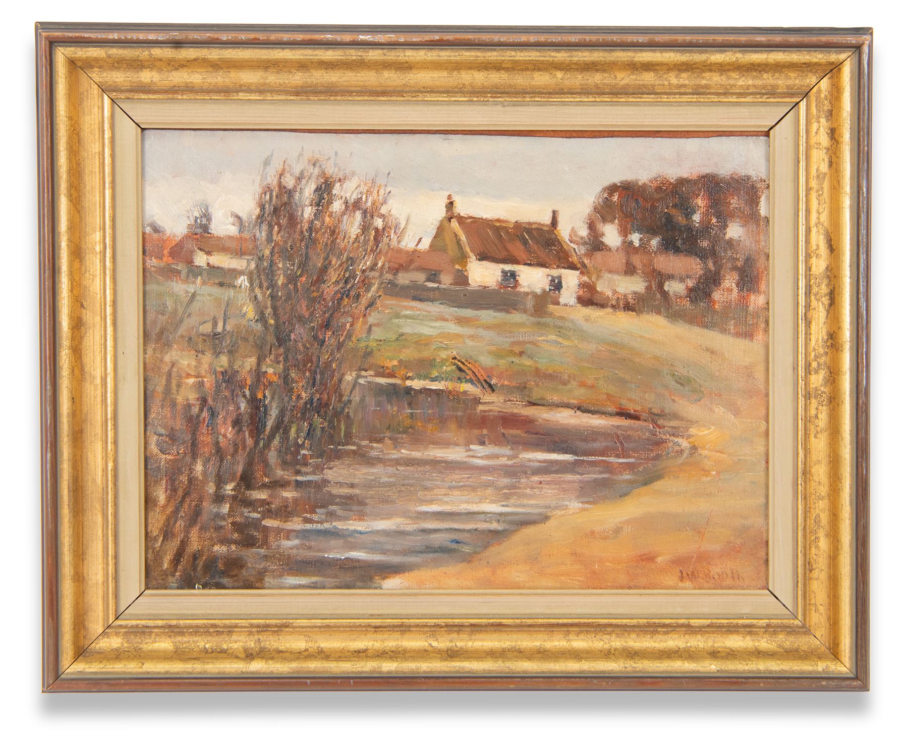 James William Booth (Staithes Group 1867-1953): The Village Pond, oil on canvas laid on to board signed 23cm x 31cm
