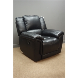  Reclining armchair upholstered in black leather, W100cm  