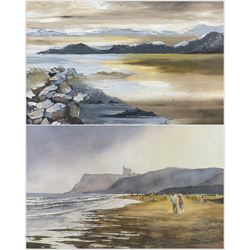 G H Yates (British 20th Century): 'From Sandsend to Whitby', watercolour signed, titled verso; Yolanda (British 20th Century): 'The Isle of Arran', oil on canvas signed, titled verso together with a Ron Wagstaff watercolour and another indistinctly signed pastel max 28cm x 38cm (4)