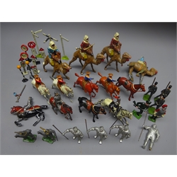  Quantity of miscellaneous die-cast figures including four Arabs on camels, knights in armour, cowboys and soldiers on horseback etc and a small quantity of road signs  