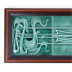 Set of Maw & Co tiles, The Four Seasons: Art Nouveau in style and a similar framed set of five green tiles