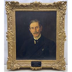 Frederick (Fred) William Elwell RA (British 1870-1958): 'Portrait of Major Arthur Joseph Atkinson (1864-1959), oil on canvas laid on to panel signed, inscribed verso 66cm x 55cm
Provenance: from The Bell Hotel, Driffield; purchased Dee Atkinson & Harrison 21st November 2006