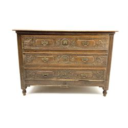 19th Century Continental carved oak three drawer chest