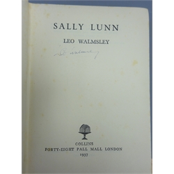  Leo Walmsley: a collection of Novels mostly 1st ed. including 'Sally Lunn' pub.1937, cloth, signed and with a letter from Walmsley to Mr Dawson bemoaning the modernisation of RHB, cloth, and  Love in the Sun, The Happy Ending, Fishermen at War, Golden Waterwheel, Sound of the Sea, So Many Loves, Master Mariner, Torro of the Little People, Paradise Creek, Foreigners, all in d/w, The Silver Blimp, Invisible Cargo, Lure of Thunder Island, Phantom Lobster, all cloth, Angler's Moon and Three Fevers, p/b, 17vols  