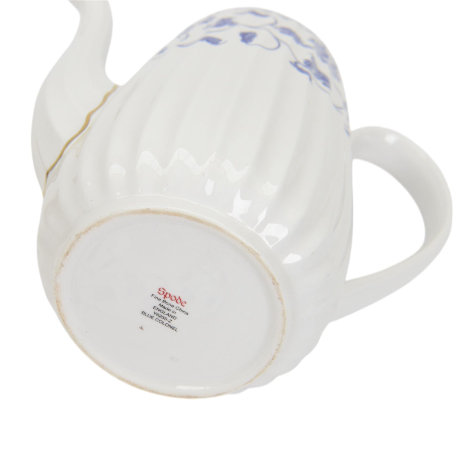 Spode Blue Colonel pattern part dinner service, comprising seven dinner plates, two bowls, eight side plates, four saucers, one cup and a coffee pot, all with printed mark beneath