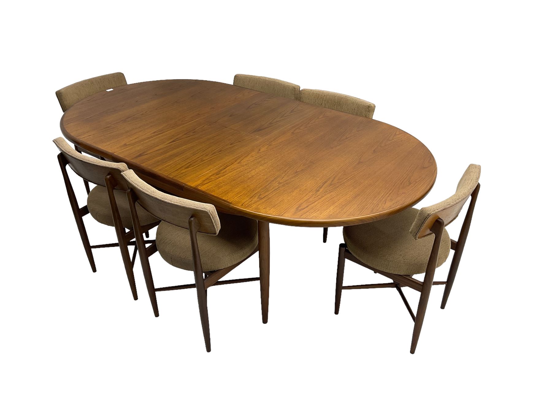 GPlan mid20th century oval teak extending dining table and set six