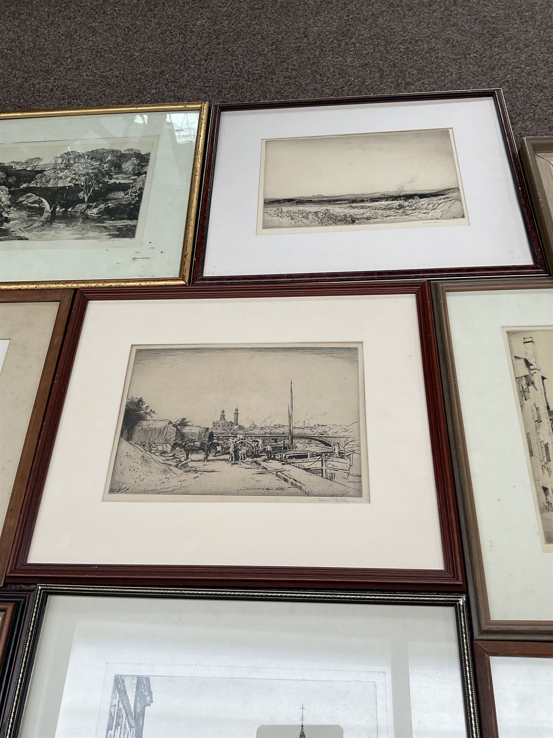 Collection of etchings, artists including Frank Short, Leonard Russell Squirrell, Malcolm Osbourne, Alfred Bentley, Samuel Chamberlain, Sidney Tushingham, Hedley Fitton, etc (16)