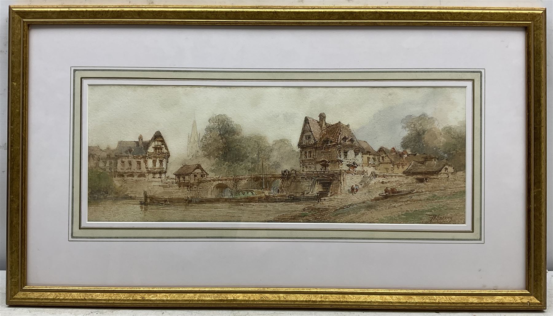 Paul Marny (French/British 1829-1914): French Riverside, watercolour signed 16.5cm x 45cm 
Provenance: West Yorkshire dec'd estate