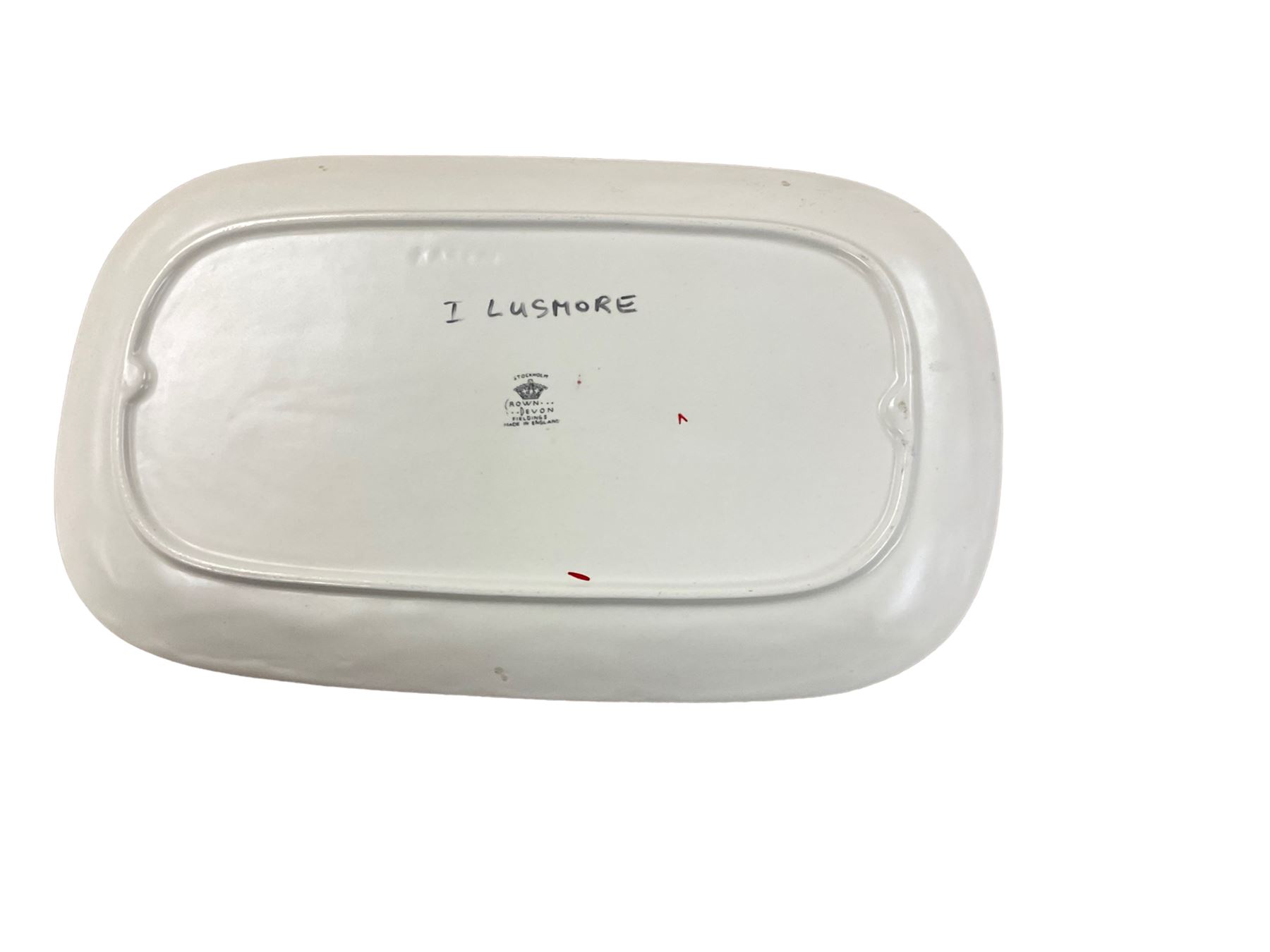 Crown Devon Stockholm pattern tea wares, comprising cake plate, butter dish and cover and six dessert plates 