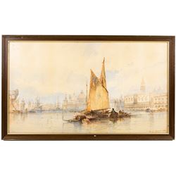 Paul Marny (French/British 1829-1914): Doge's Palace and The Basilica from the Grand Canal - Venice, watercolour signed and dated 1894, 37cm x 65cm