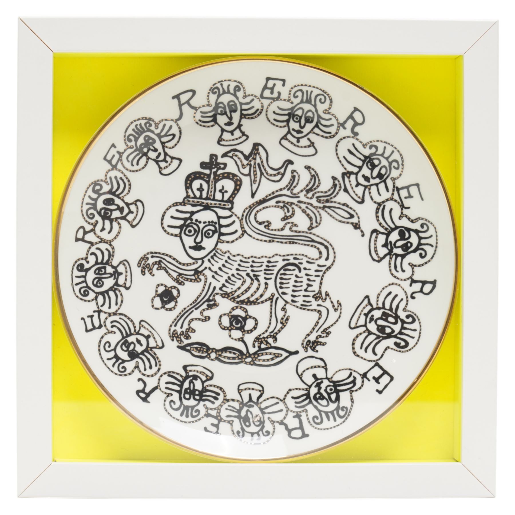 Sir Grayson Perry (British 1960-); 'Lion Queen', ceramic plate, produced for 'Grayson's Art Club: The Exhibition' 2022, framed, plate D21.5cm