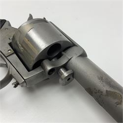 The major parts only of a British Bull-Dog .500 Boxer five-shot revolver comprising stripped down framework, cylinder, trigger with guard, functioning hammer and two-piece chequered grip; retailed by G. Goth Buenos Ayres; Belgian proof marks; L19.5cm overall; in fitted mahogany case 
