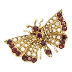 9ct gold garnet and split pearl butterfl