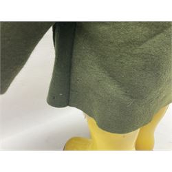 Vintage Paddington Bear teddy with yellow felt hat, green coat and yellow Dunlop boots, H48cm