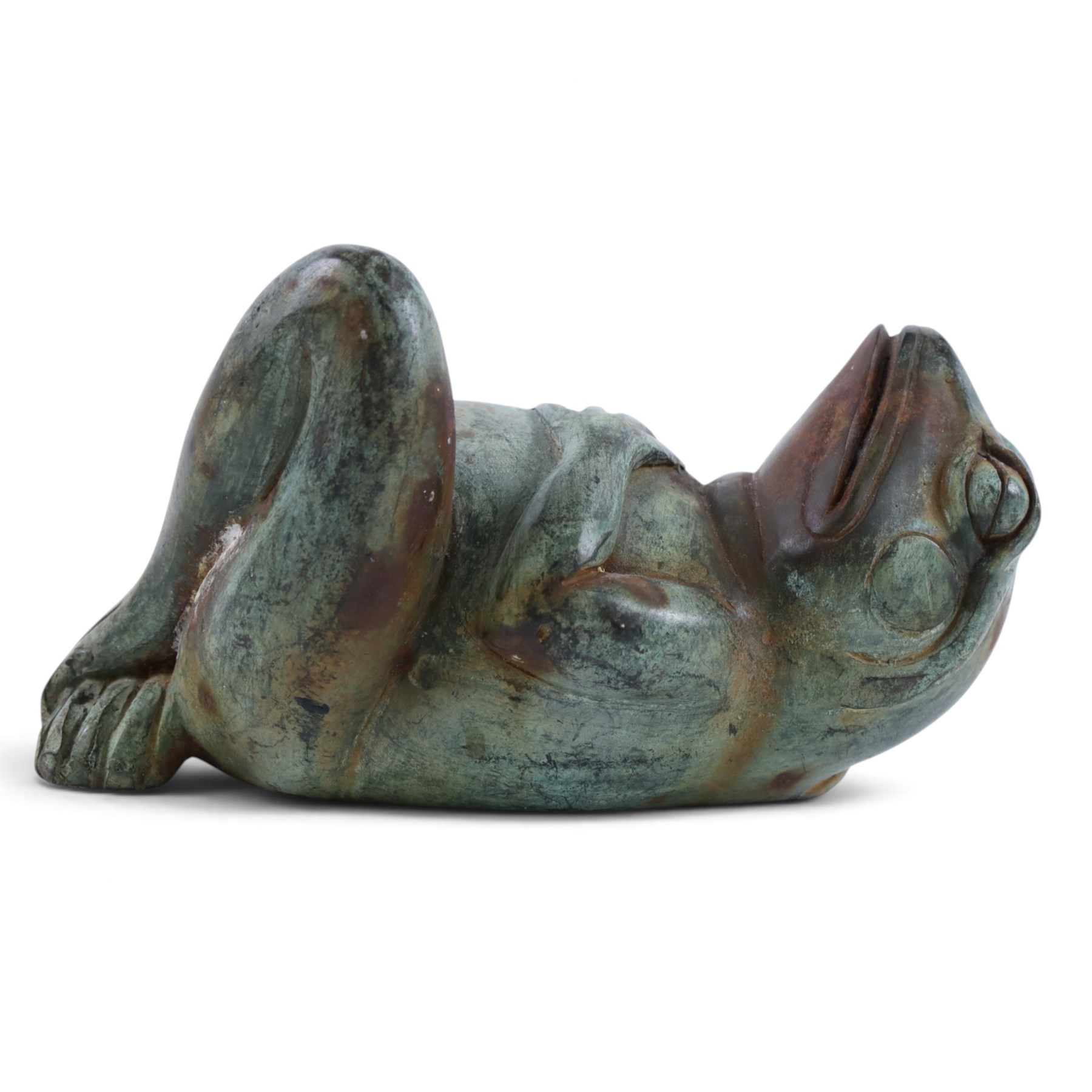 Bronze figure of resting frog, H10cm