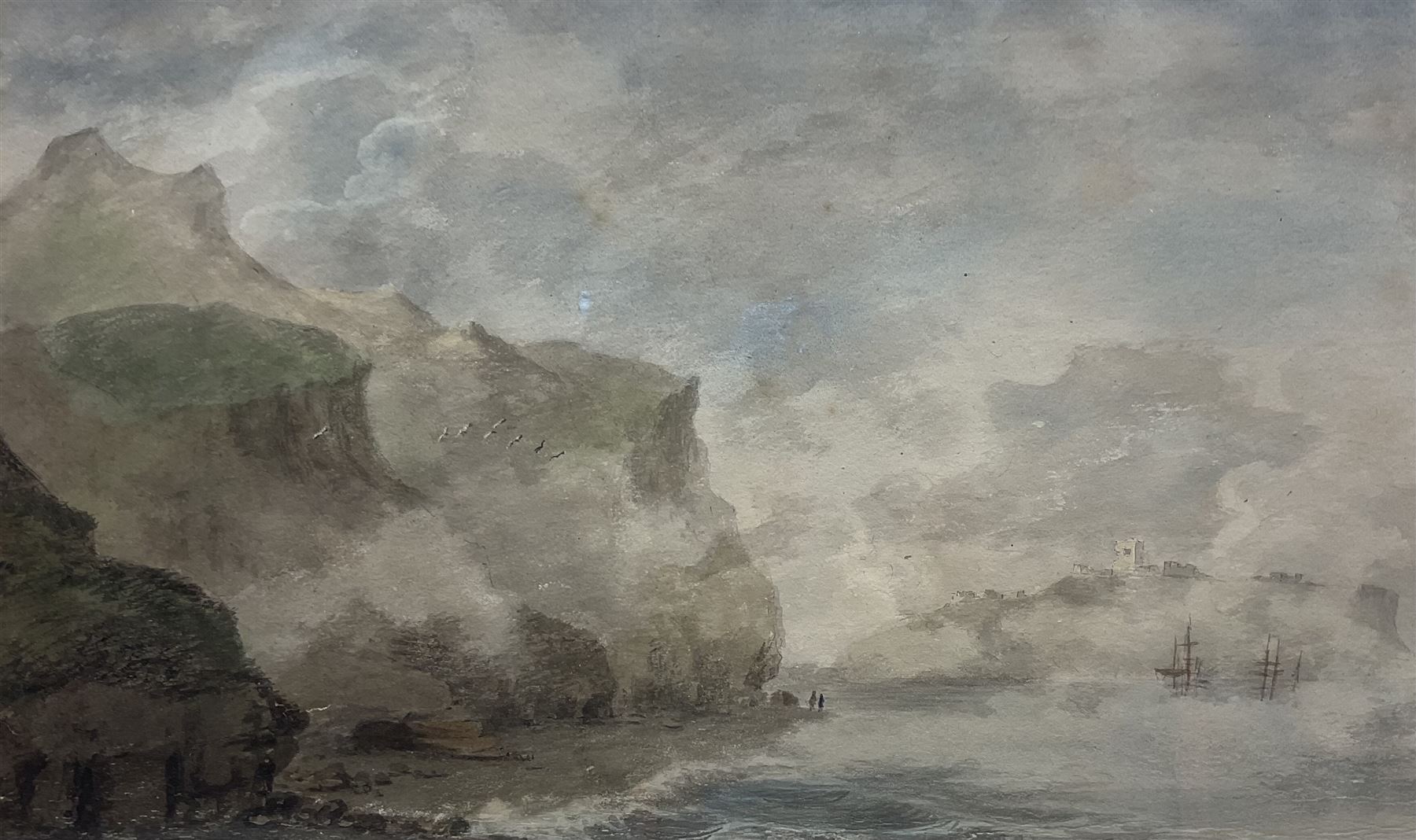Amos Green (British 1735-1807): Scarborough from White Nab through Fog, watercolour unsigned c.1801, 21cm x 35cm