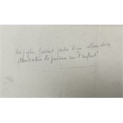 André Lejosne (French 1929-?): L'Enfant, artists proof lithograph signed and indistinctly titled in pencil, inscribed with poem verso 39cm x 43cm; Abstract Pyramid, lithograph unsigned 87cm x 60cm (2)